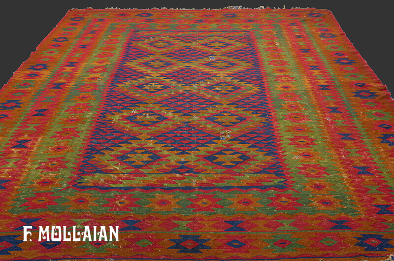 Kilim Antico Turco Sarkoy Di Lana Con Disegno Geometrico e Colori Saturi n°:40206582